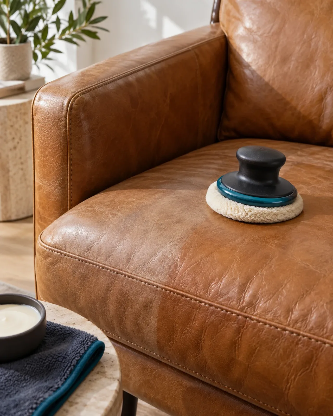 The rich grain and warm colour of leather furniture